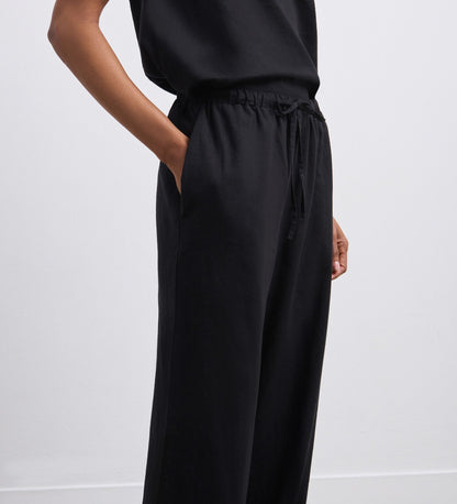 Drew Black Wide Leg Linen Mix Trousers