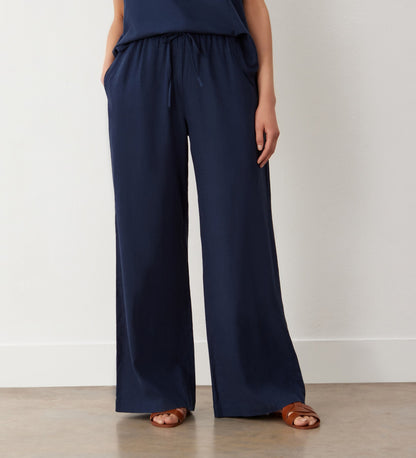 Drew Indigo Wide Leg Linen Mix Trousers