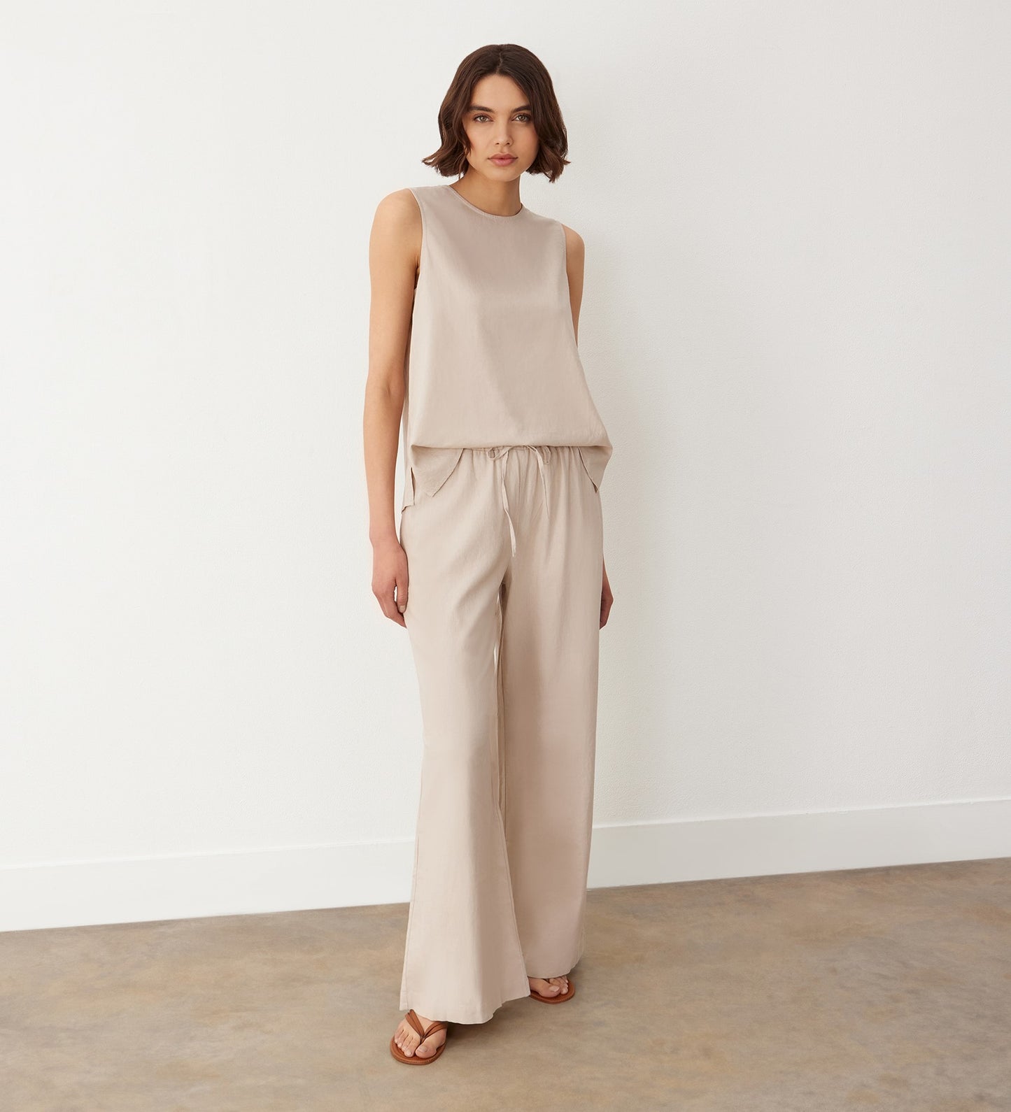 Drew Stone Wide Leg Linen Mix Trousers