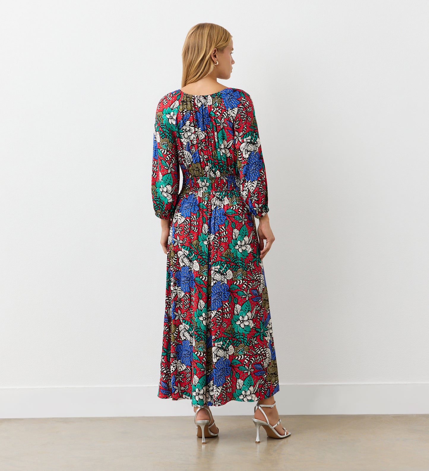 Piper Red Floral Crepe Midi Tea Dress