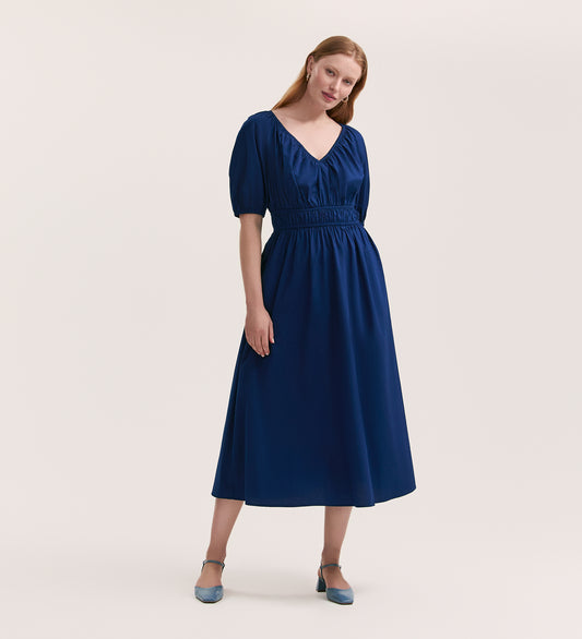 Piper Indigo Cotton Midi Smock Dress