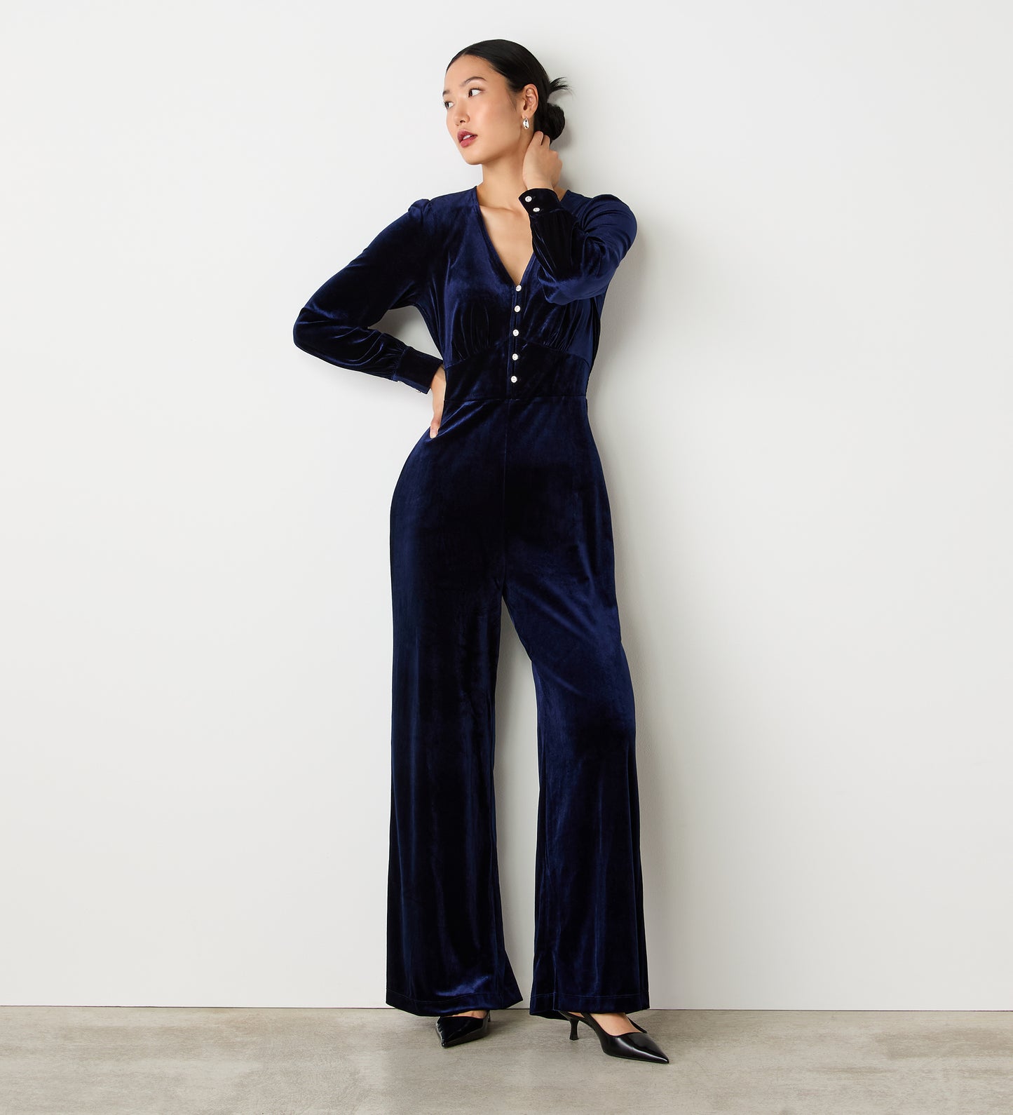 Posie Navy Velvet Jumpsuit