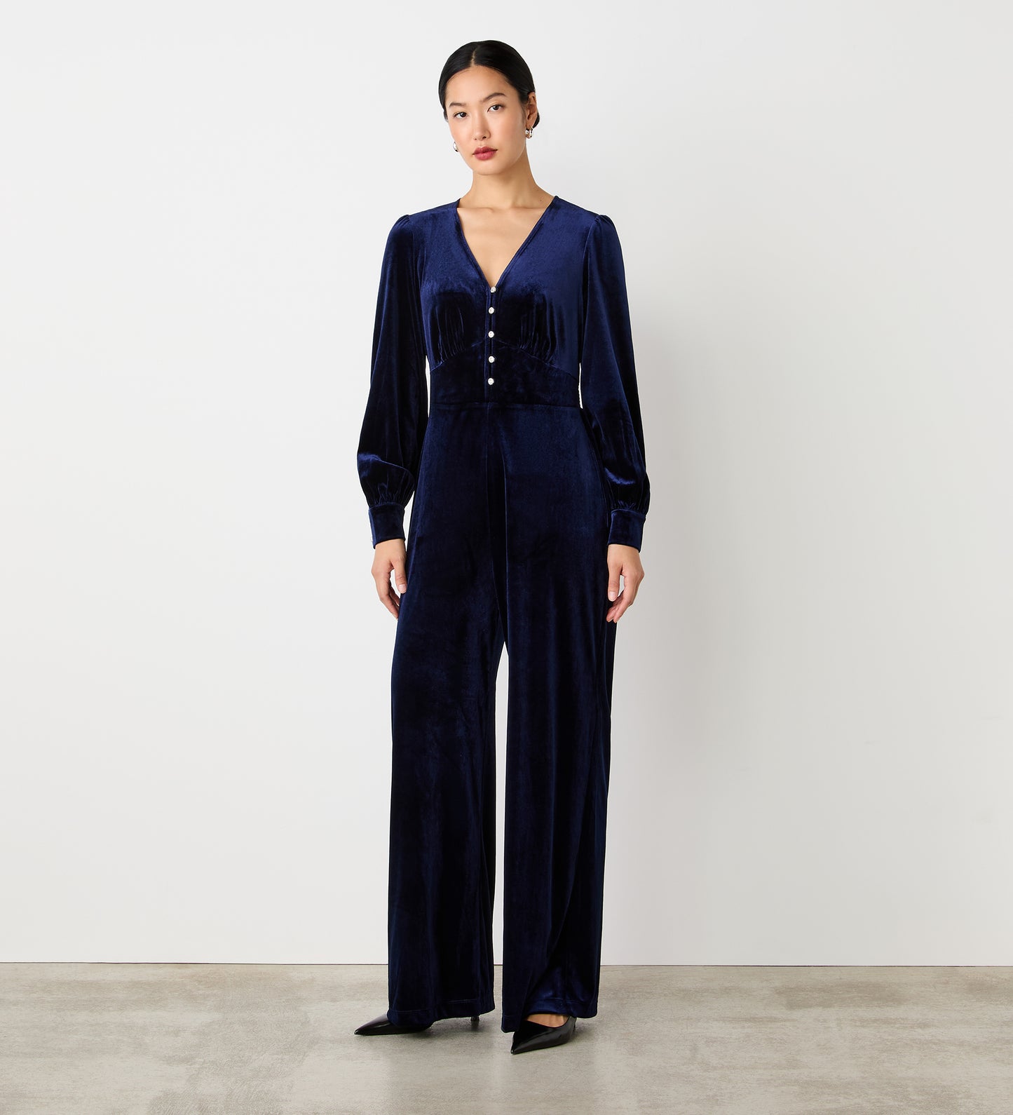 Posie Navy Velvet Jumpsuit