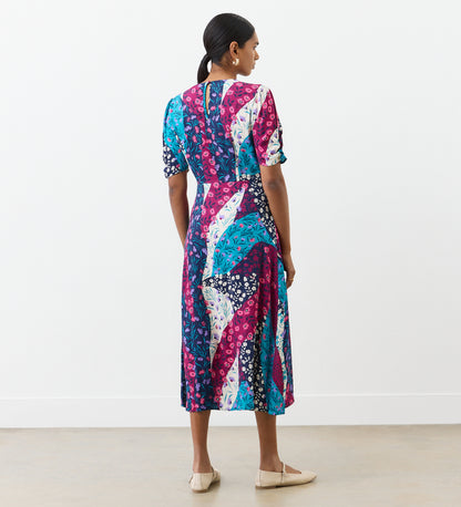 Prue Magenta Patchwork Floral Crepe Midi Dress