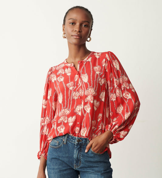 Lena Red Floral Blouse