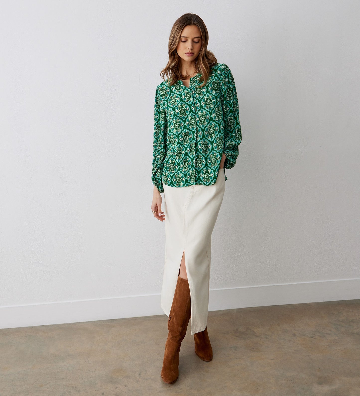 Lena Green Tile Blouse