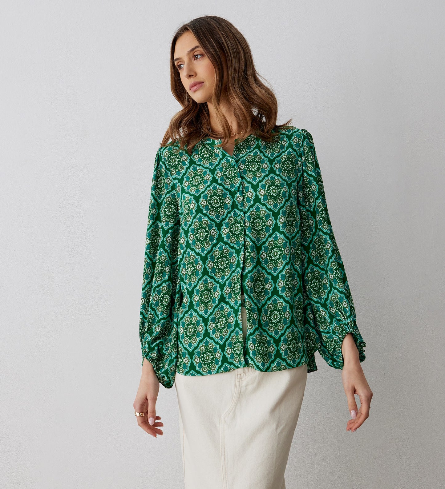 Lena Green Tile Blouse