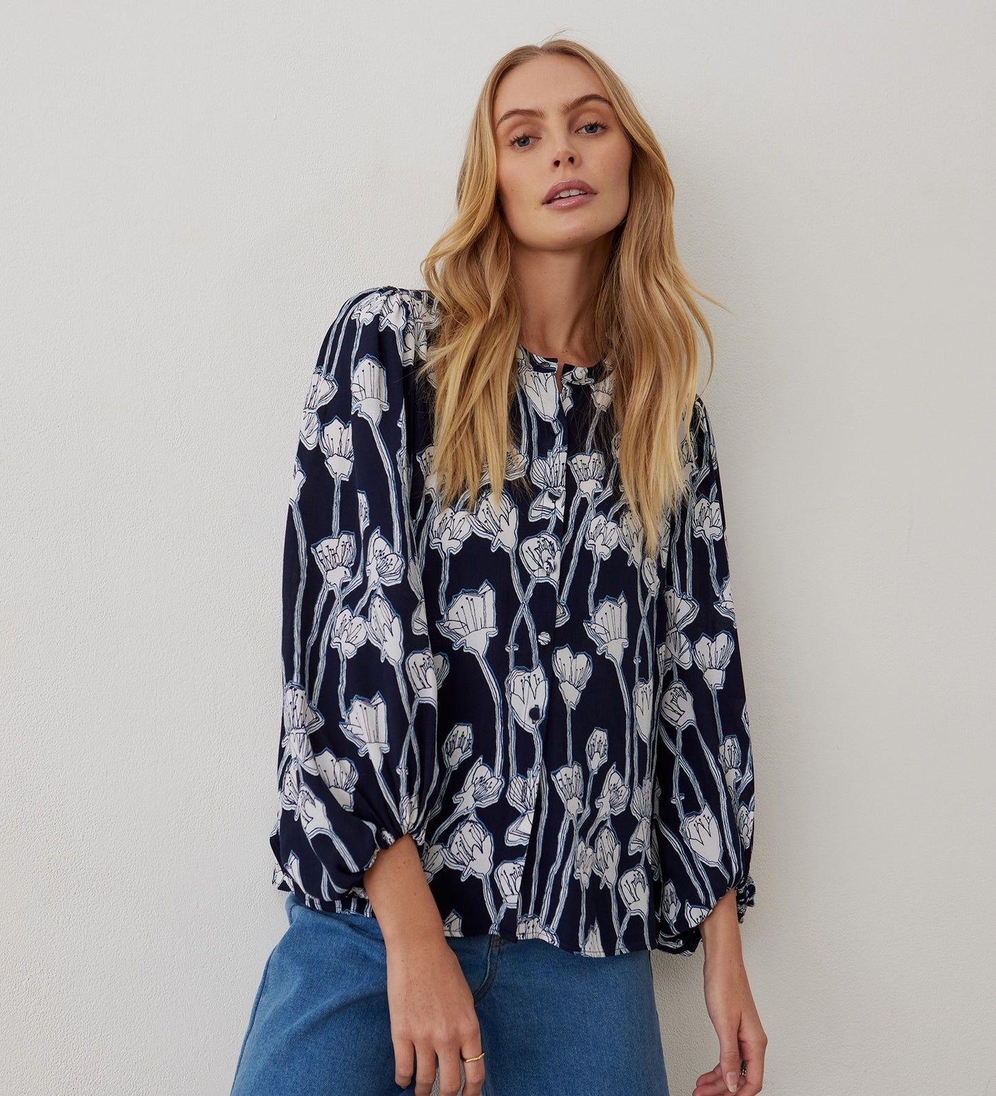 Lena Navy Flower Blouse