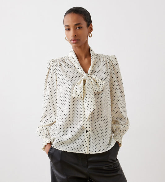 Lindsay Pussybow Ivory Spot Blouse