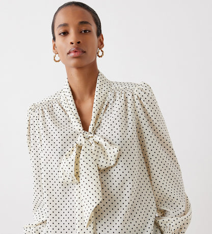 Lindsay Pussybow Ivory Spot Blouse