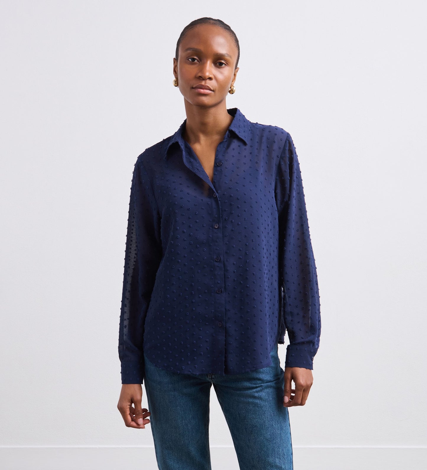 Janette Navy Chiffon Blouse