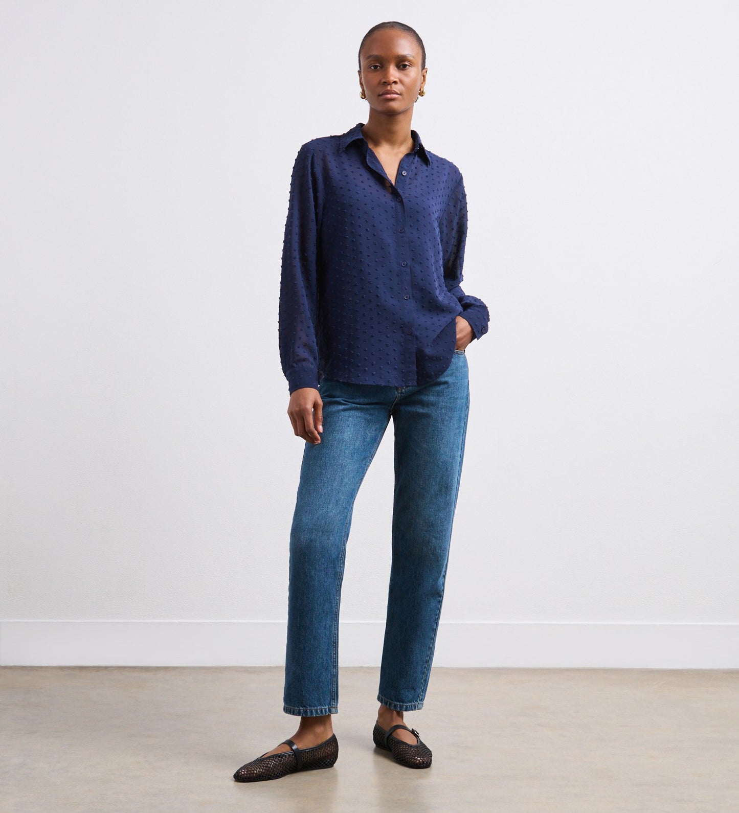 Janette Navy Chiffon Blouse