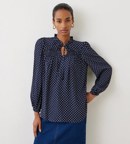 Kiya Navy Spot Crepe Blouse