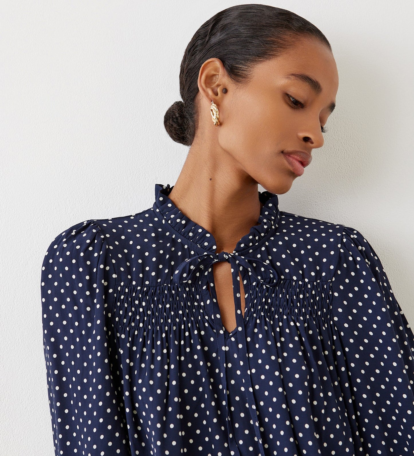 Kiya Navy Spot Crepe Blouse