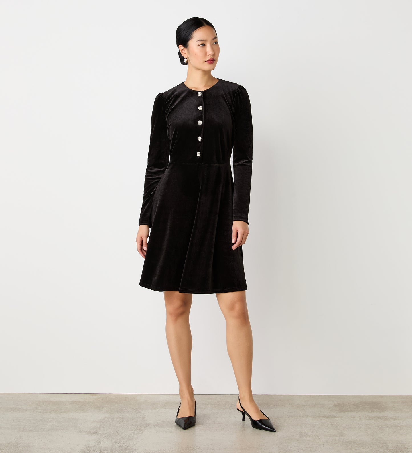 Rae Black Velvet Knee Length Dress