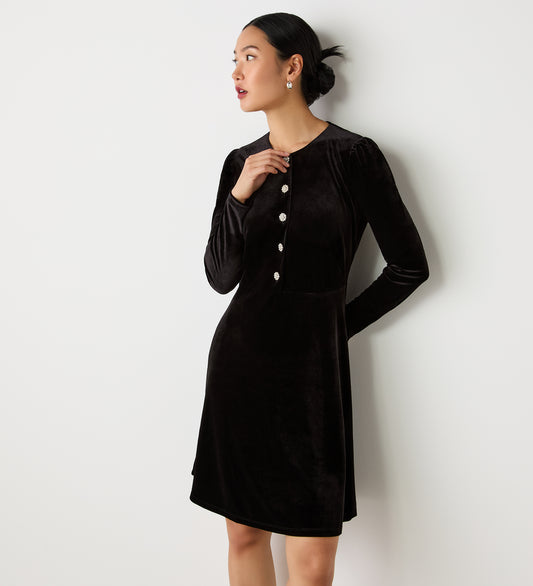 Rae Black Velvet Knee Length Dress