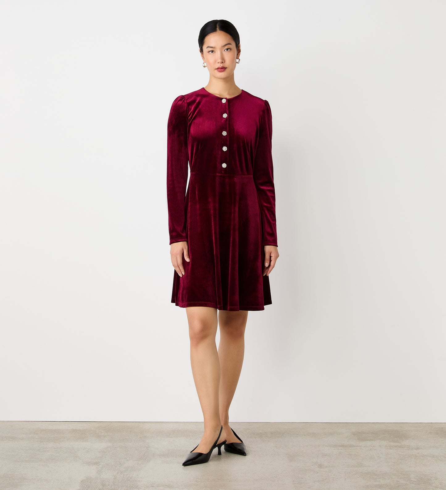 Rae Burgundy Velvet Knee Length Dress