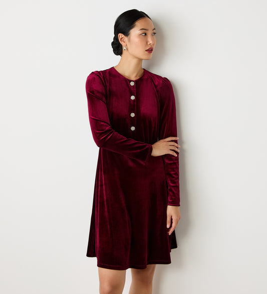 Rae Burgundy Velvet Knee Length Dress