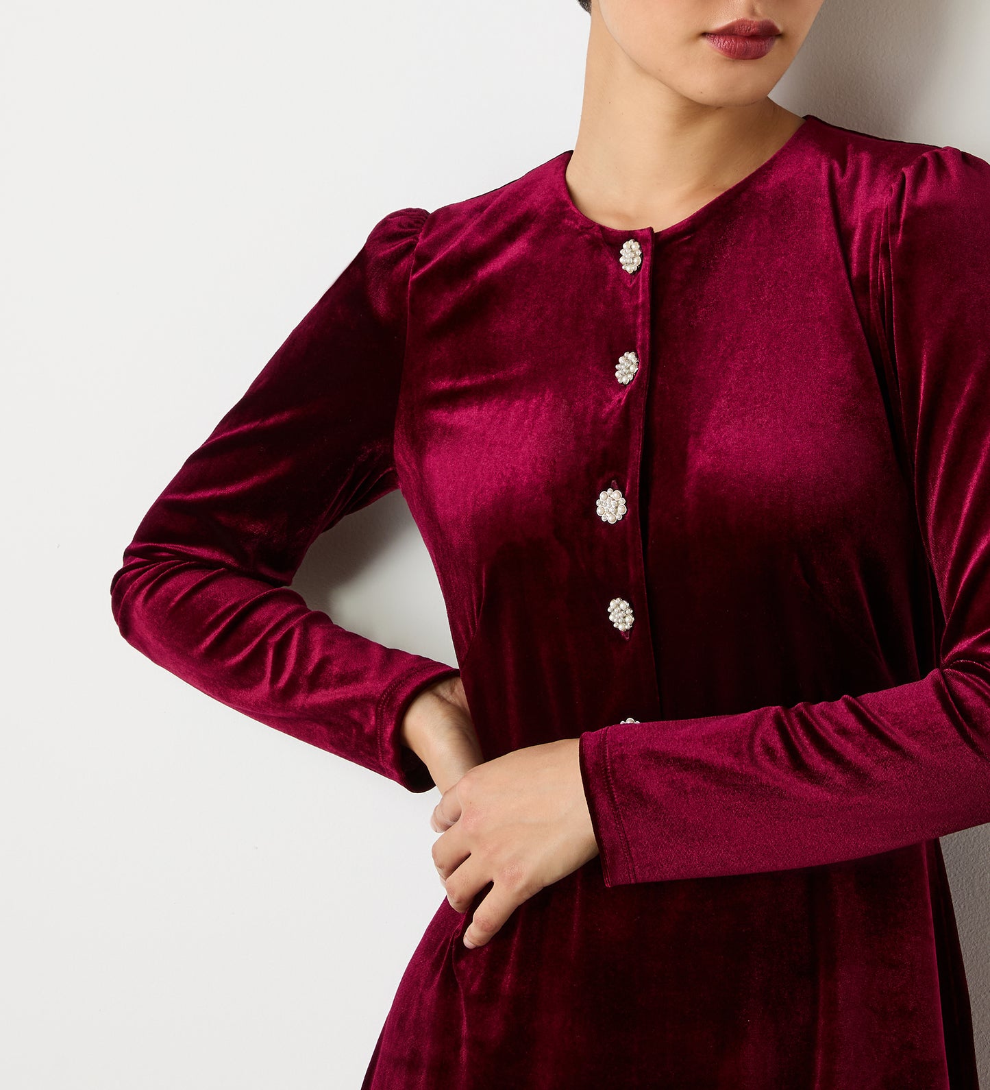 Rae Burgundy Velvet Knee Length Dress