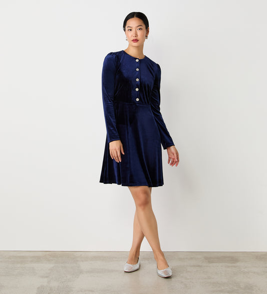 Rae Navy Velvet Knee Length Dress