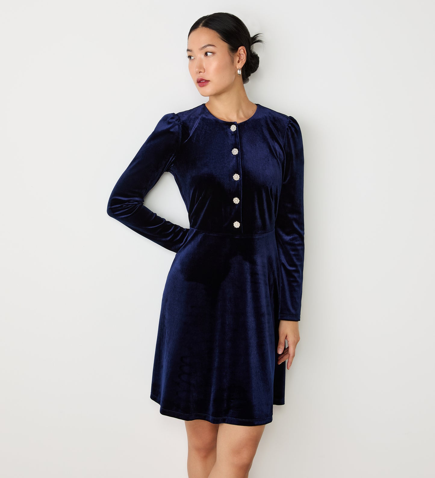 Rae Navy Velvet Knee Length Dress