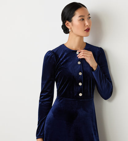 Rae Navy Velvet Knee Length Dress