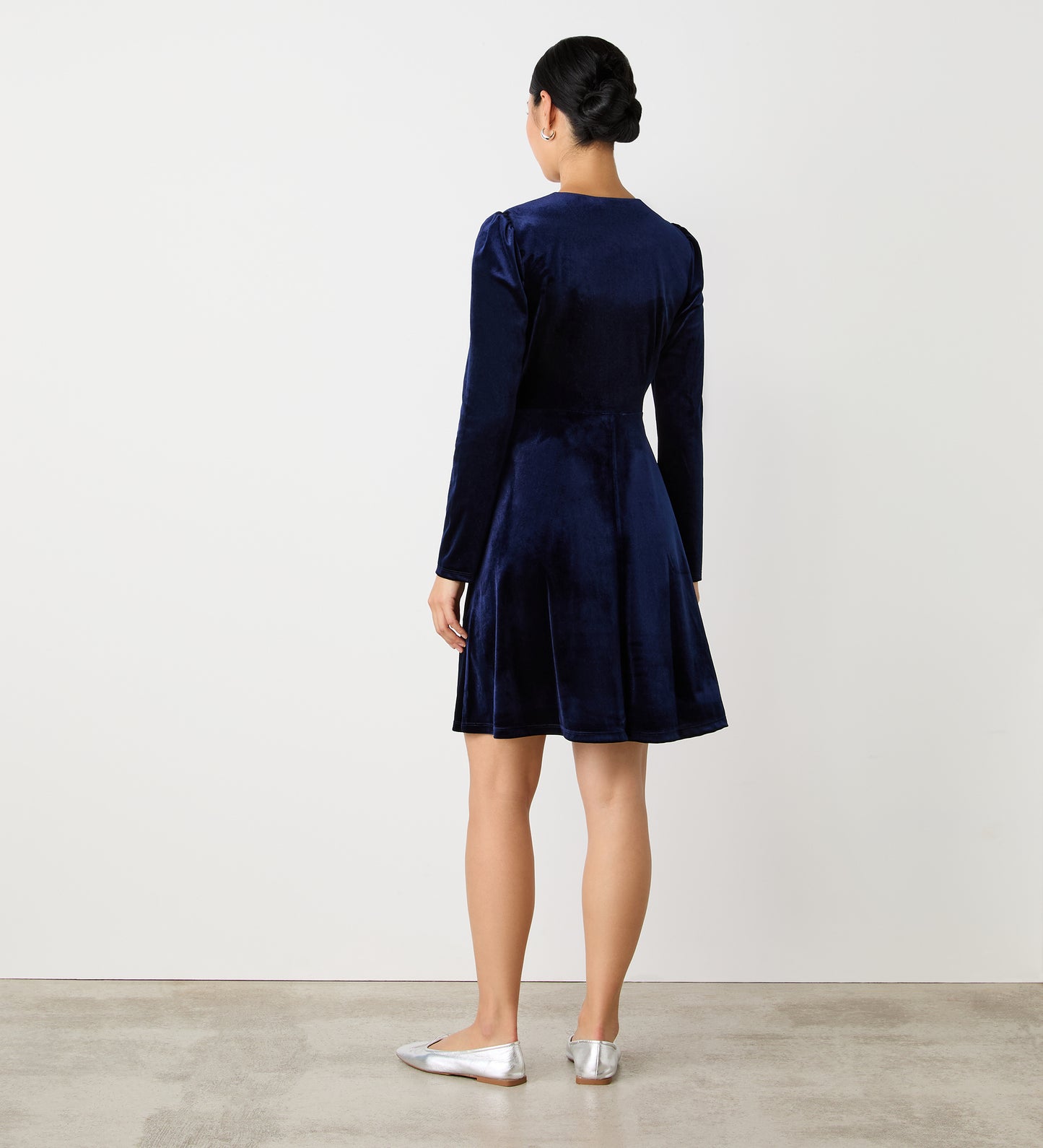 Rae Navy Velvet Knee Length Dress