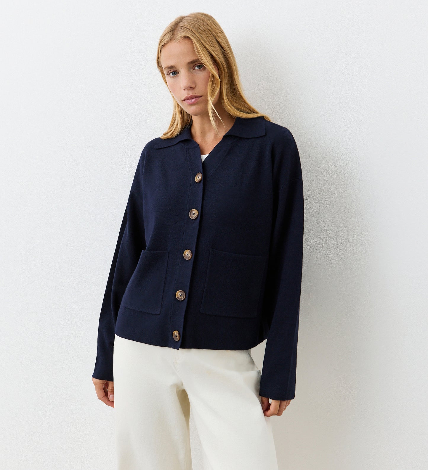 Raegan Navy Button Front Cardigan