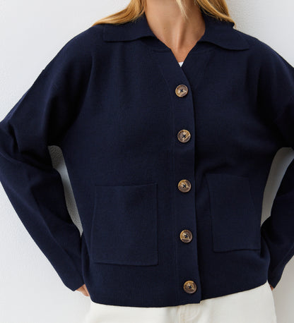 Raegan Navy Button Front Cardigan