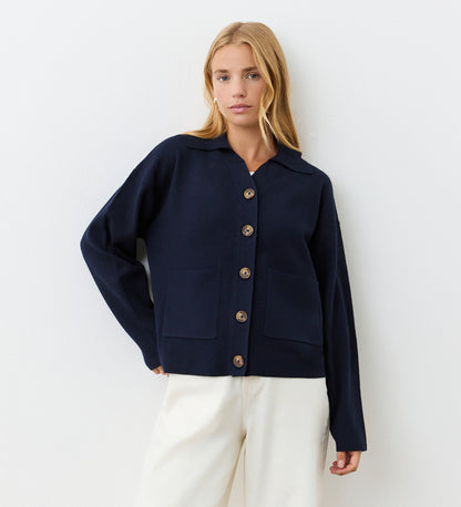 Raegan Navy Button Front Cardigan