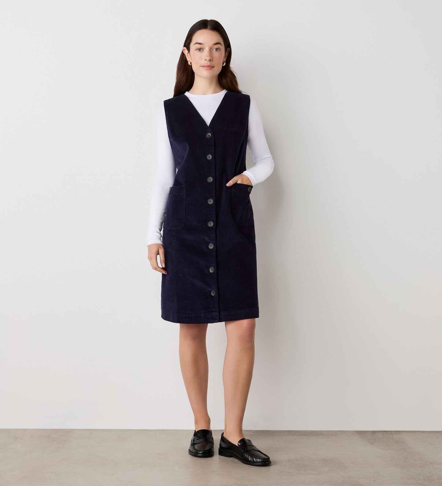 Reneka Navy Corduroy Knee Length Dress