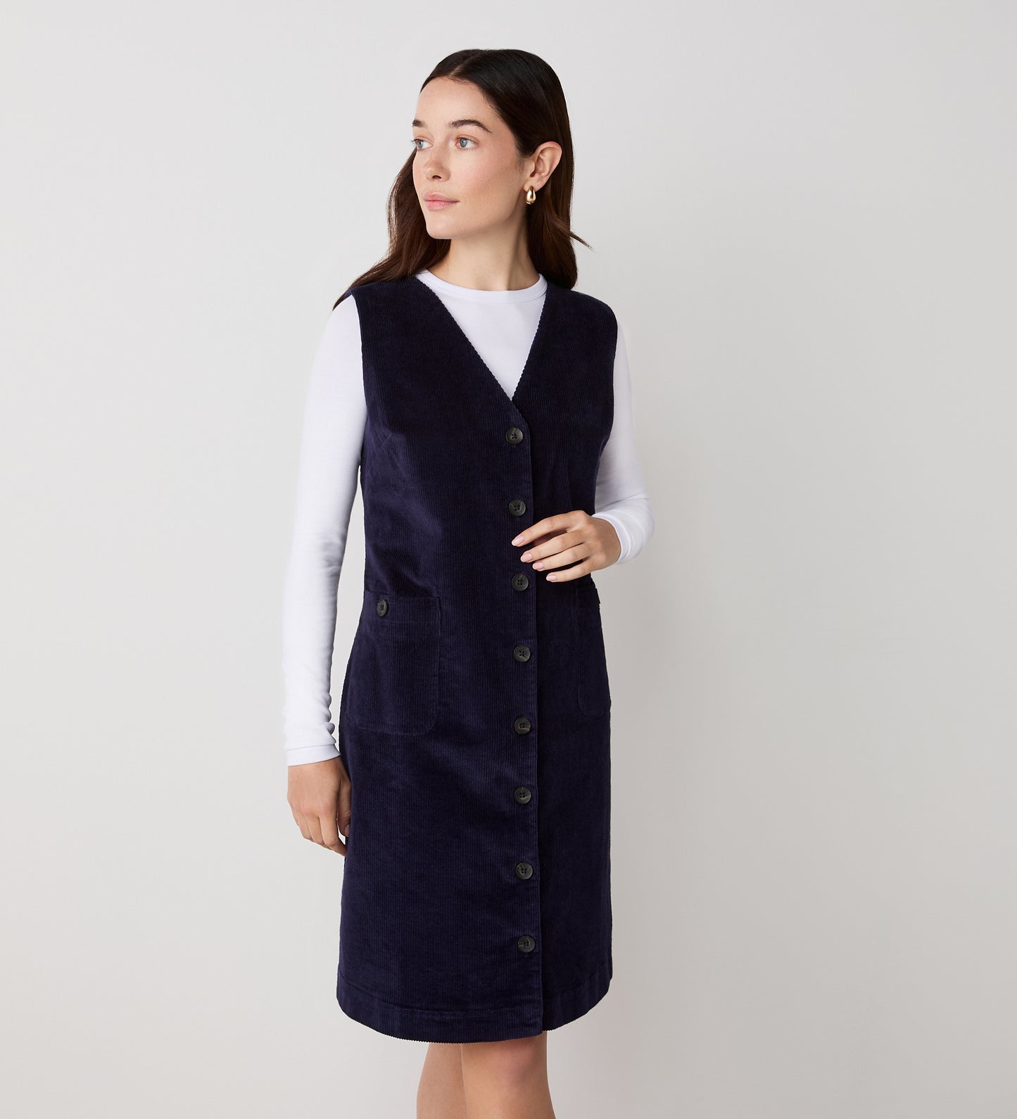 Reneka Navy Corduroy Knee Length Dress