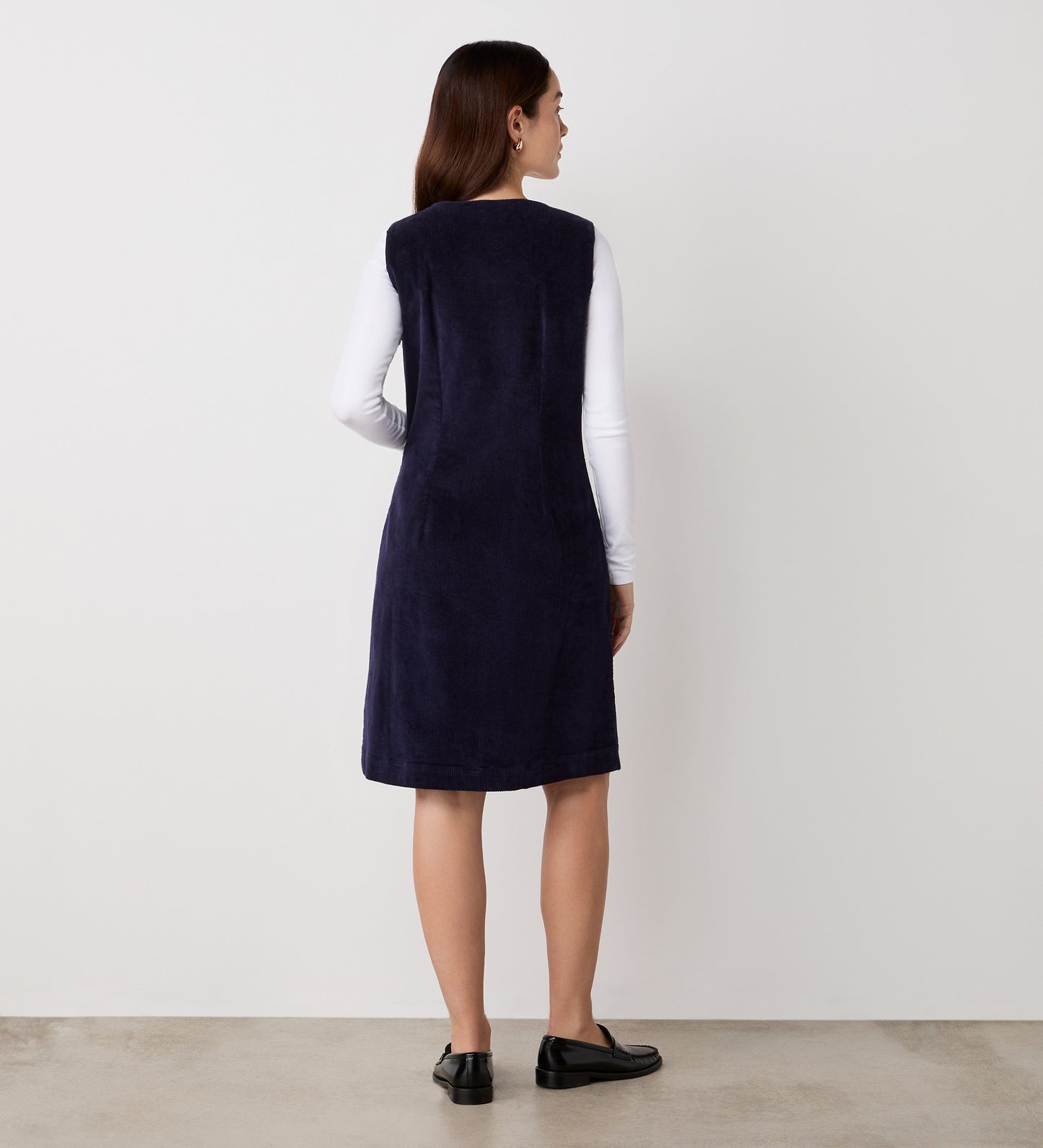 Reneka Navy Corduroy Knee Length Dress