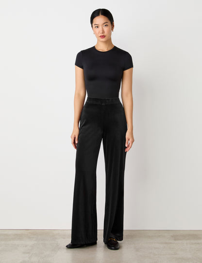 Reyna Black Velvet Wide Leg Trousers