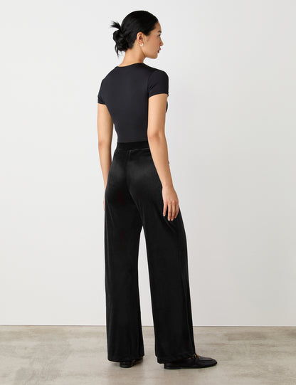 Reyna Black Velvet Wide Leg Trousers