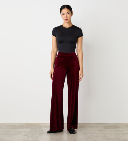 Reyna Burgundy Velvet Wide Leg Trousers