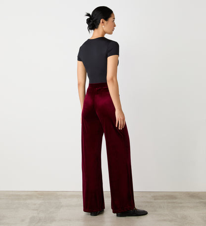 Reyna Burgundy Velvet Wide Leg Trousers