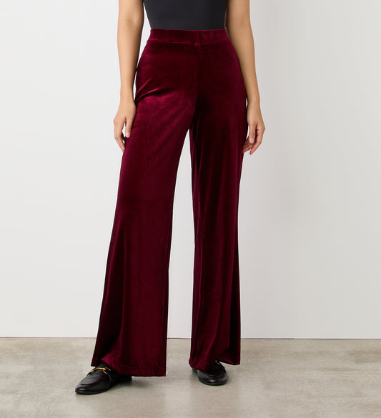 Reyna Burgundy Velvet Wide Leg Trousers