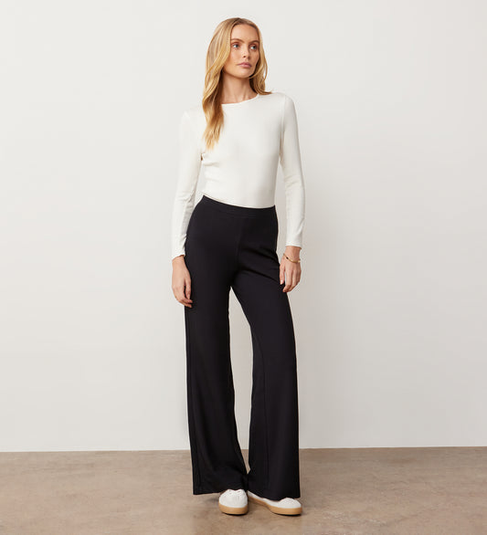 Reyna Black Ponte Jersey Wide Leg Trousers