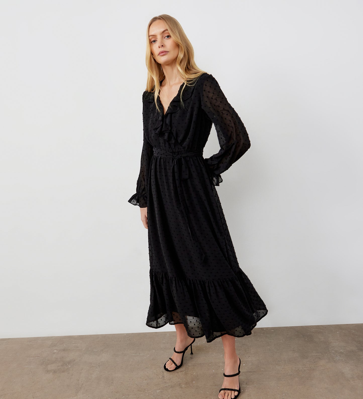 Rosalie Black Chiffon Midi Wrap Dress