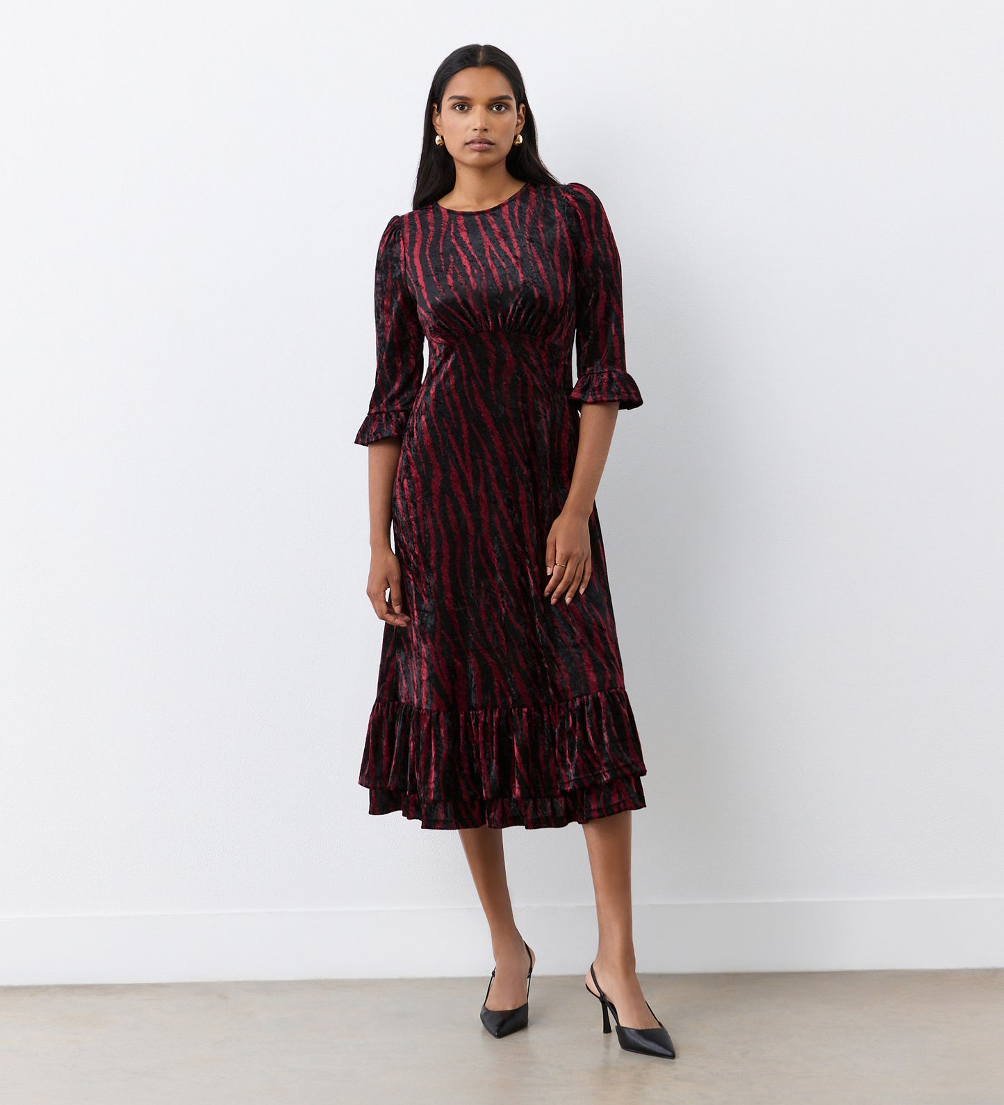 Rosaline Burgundy Zebra Midi Dress