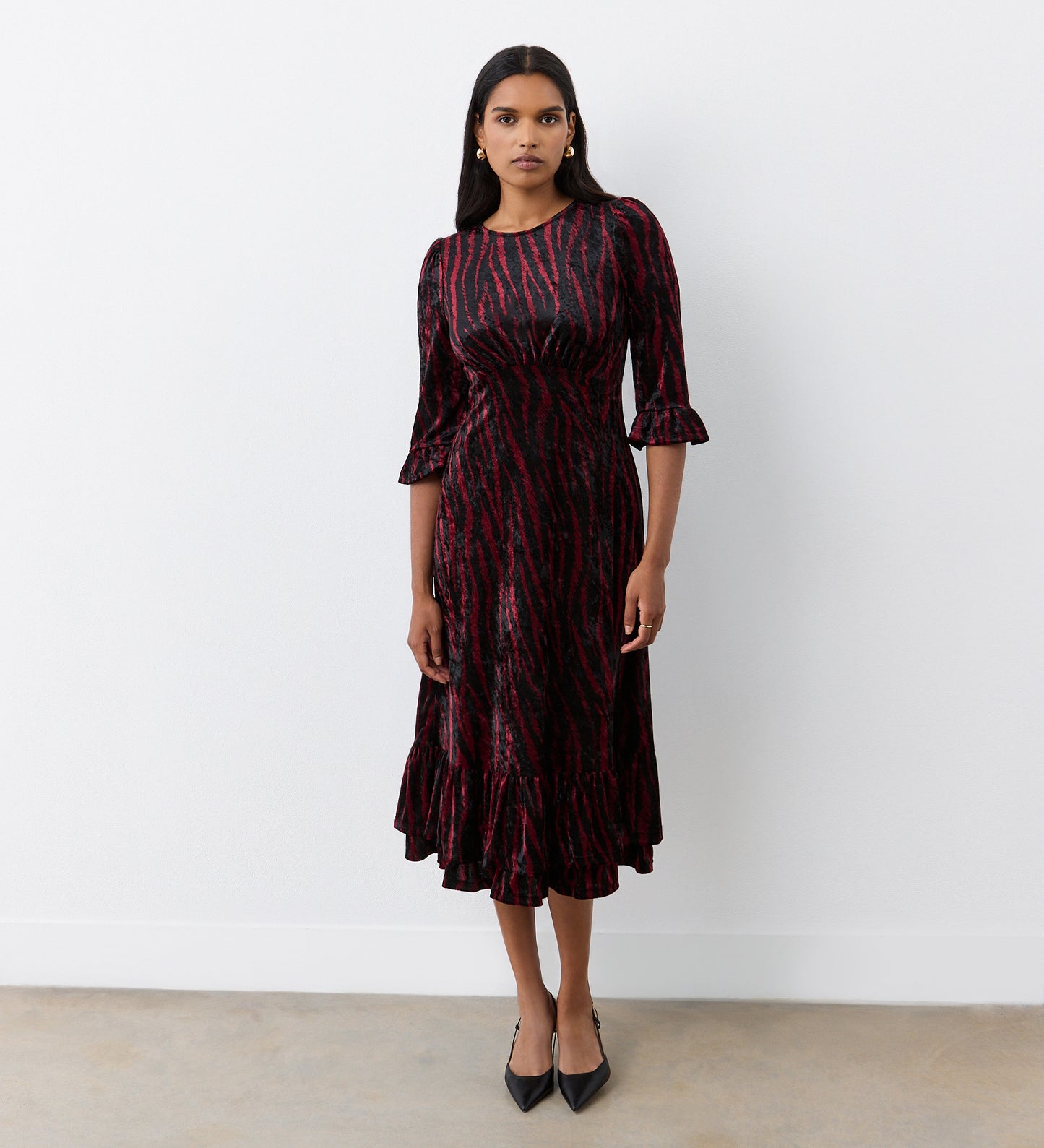 Rosaline Burgundy Zebra Midi Dress