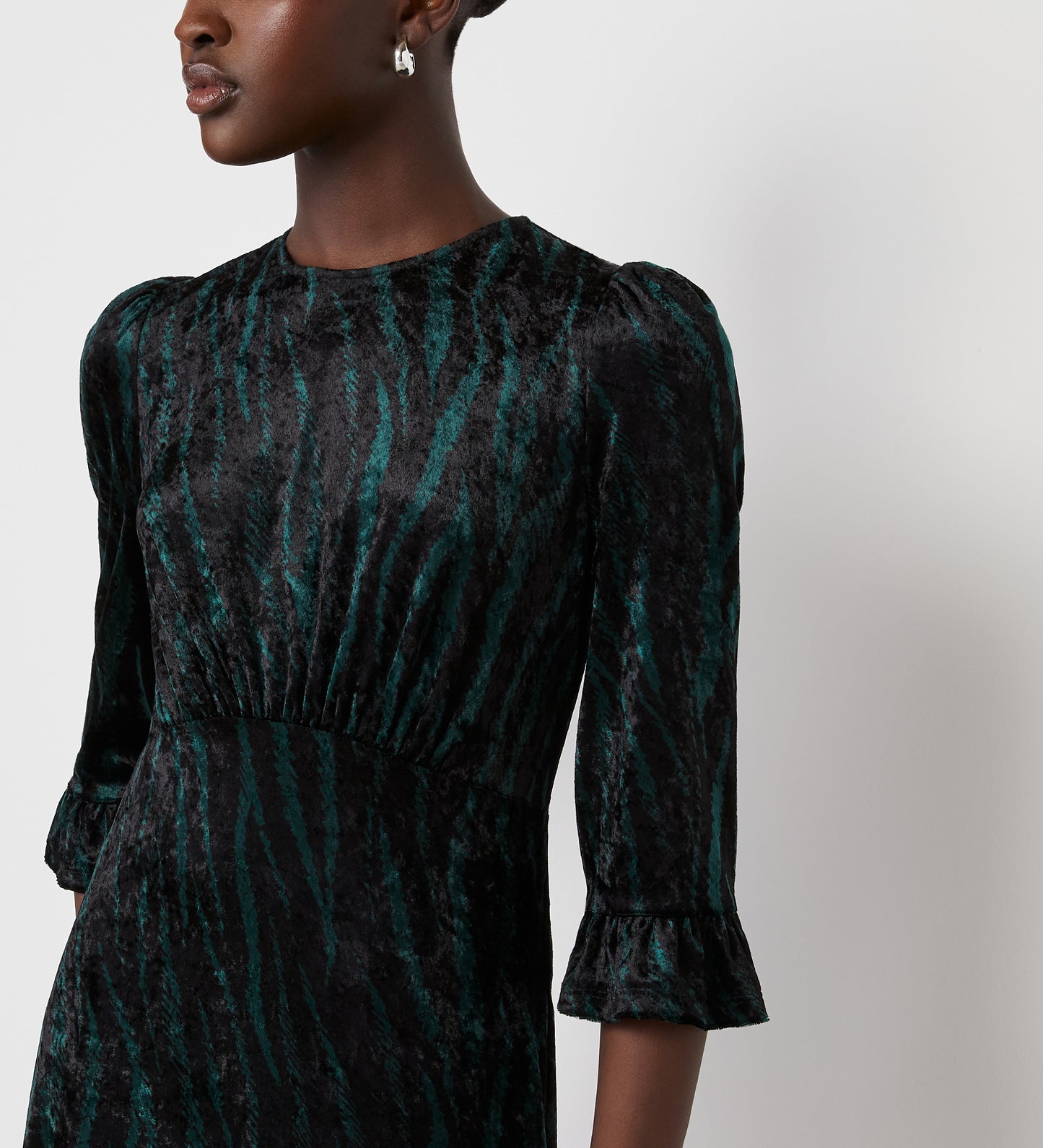 Rosaline Green Zebra Velvet Midi Dress