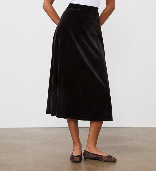 Ruth Black Velvet Midi Skirt