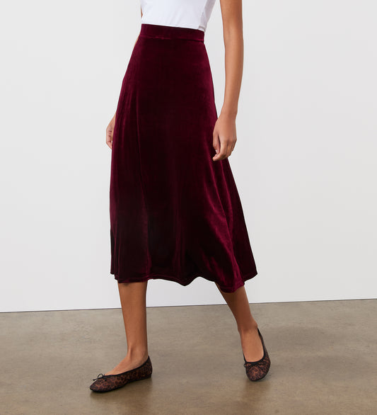 Ruth Burgundy Velvet Midi Skirt