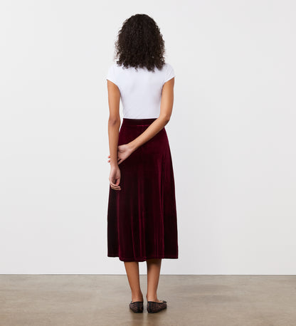 Ruth Burgundy Velvet Midi Skirt