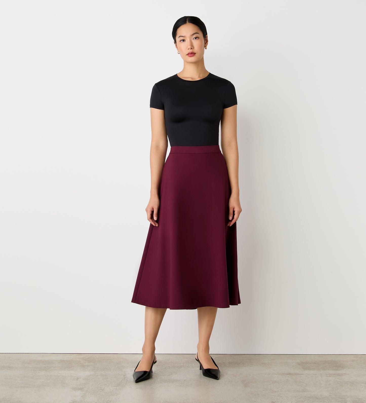 Ruth Burgundy Ponte Jersey Midi Skirt