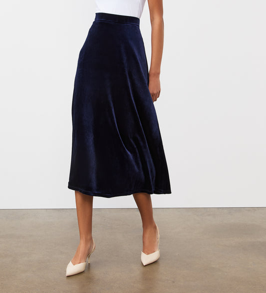 Ruth Navy Velvet Midi Skirt