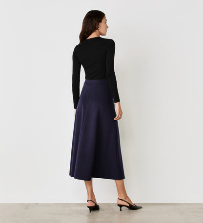 Ruth Navy Ponte Jersey Midi Skirt