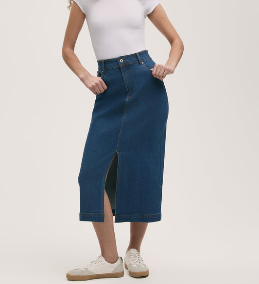 Rachel Mid Wash Denim Midi Skirt